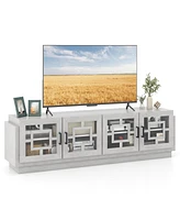 Gymax 4-Door Glass Entertainment Center Farmhouse Tv Stand for TVs up to 75'' Oak White