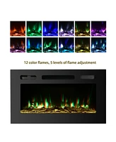 Boyel Living Wall Mounted Recessed Electric Fireplace with Logs and Crystals