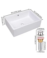 Yescom Aquaterior 20"x 14"x6" Rectangle Porcelain Vessel Sink w/ Overflow and Pop Up Drain Bathroom