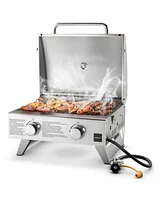 Slickblue Stainless Steel Propane Grill with Lid for Outdoor Camping Tailgating Picnic Party-Silver