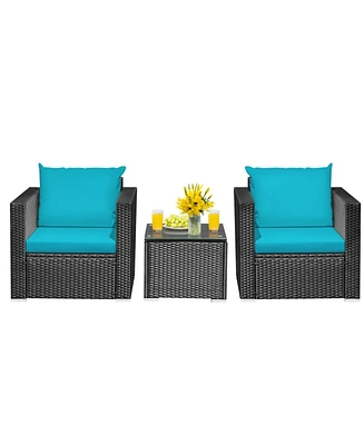 Skonyon 3 Pieces Patio Wicker Conversation Set with Cushion