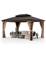 Givimo 12' x 16' Double-Roof Hardtop Gazebo with Galvanized Steel Roof