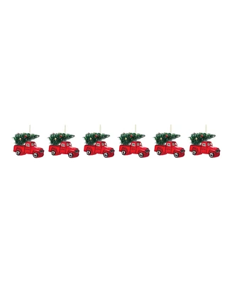 Slickblue Glittered Glass Pickup Truck Ornament (Set of 6)