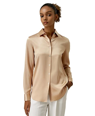 Spread Collar Silk Shirt for Women