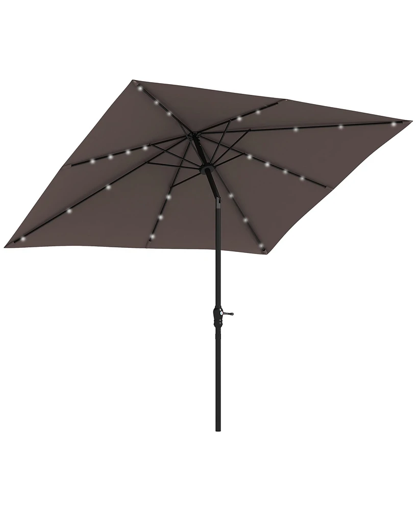 Outsunny 9' x 7' Solar Umbrella, Patio Umbrella with Led Lights, Tan