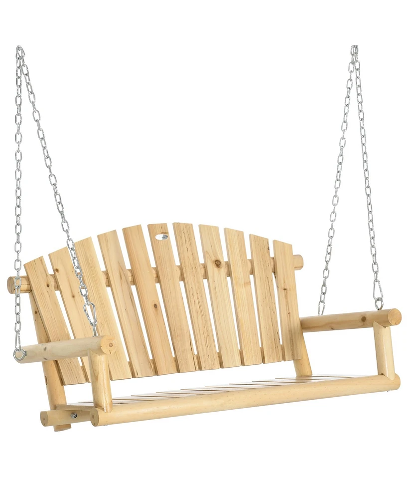 Outsunny Wooden Porch Swing 2-Seater Hanging Outdoor Swing Bench w/ Chains