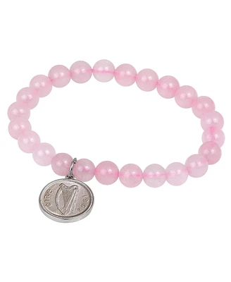 American Coin Treasures 16542 Rose Quartz Bracelet with Irish Threepence Coin