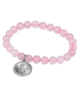 American Coin Treasures 16543 Rose Quartz Bracelet with Lucky Sixpence Coin