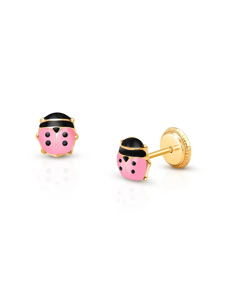 Tiny Blessings Children's 14K Gold Pink Lil' Ladybug Studs Girls' Screw Back Earrings