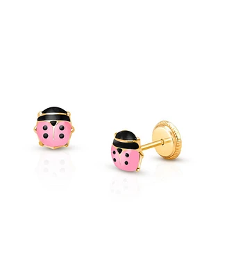 Tiny Blessings Children's 14K Gold Pink Lil' Ladybug Studs Girls' Screw Back Earrings