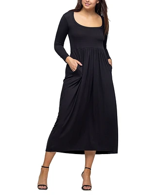 24seven Comfort Apparel Women's Long Sleeve Empire Waist Pocket Maxi Dress