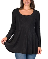 24seven Comfort Apparel Women's Scoop Neck Long Sleeve Shimmery Fabric Tunic Top