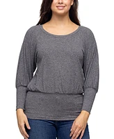 24seven Comfort Apparel Women's Round Neck Long Sleeve Banded Bottom Top