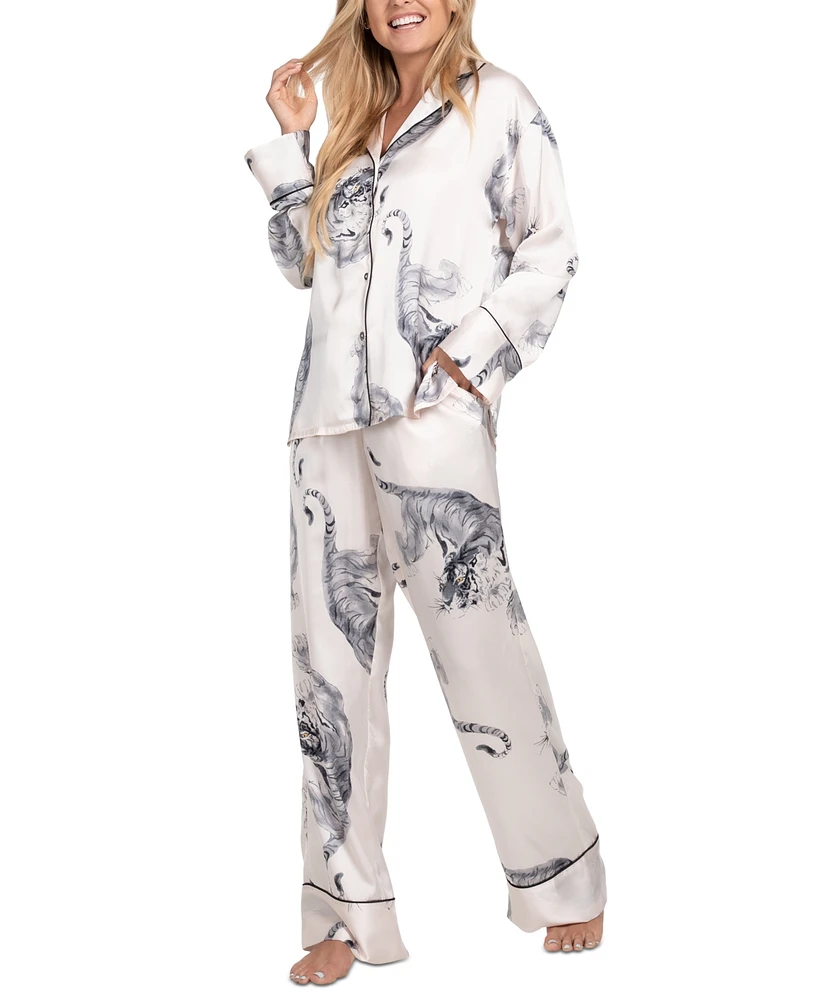 Midnight Bakery Women's 2-Pc. Satin Printed Pajama Set