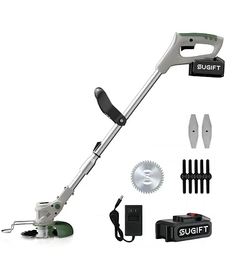 Sugift 21V Cordless String Weed Tiller Cultivator, Trimmer & Edger with Battery and Charger