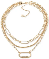 Dkny Gold-Tone Crystal Oval Pendant Three-Row Mixed Chain Necklace, 16" + 3" extender