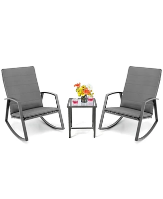 Skonyon 3 Pieces Patio Rattan Rocking Furniture Set