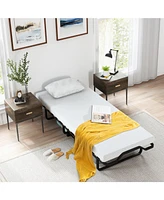 Sugift Twin Size Folding Bed with Foam Mattress and Lockable Wheels