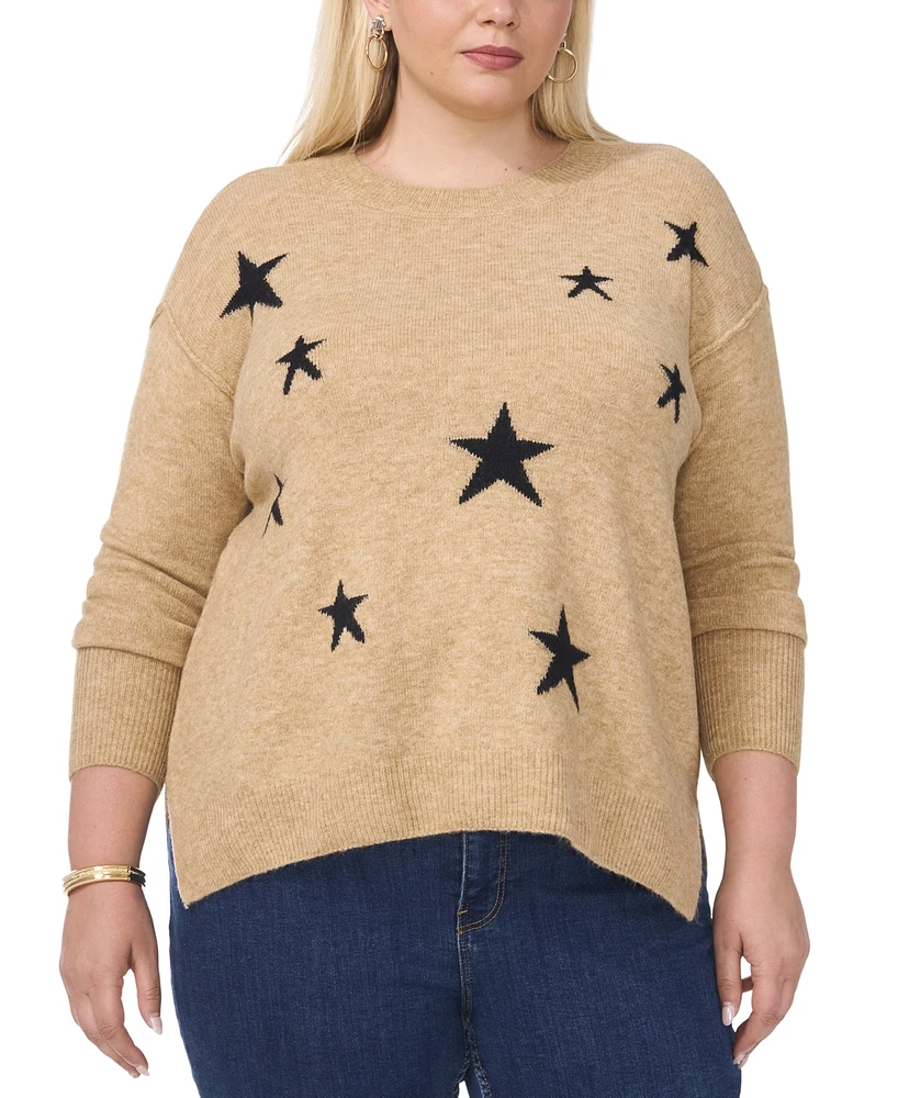 Vince Camuto Plus Star-Patterned Crewneck Sweater