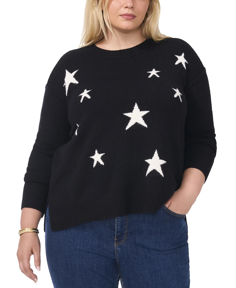 Vince Camuto Plus Star-Patterned Crewneck Sweater