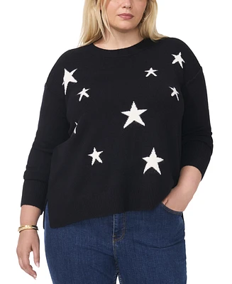 Vince Camuto Plus Star-Patterned Crewneck Sweater