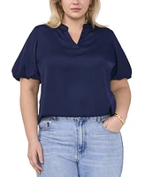 Vince Camuto Plus Size Split-Neck Puffed-Sleeve Top