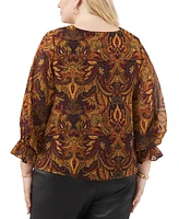 Vince Camuto Plus Size Printed V-Neck Balloon-Sleeve Top