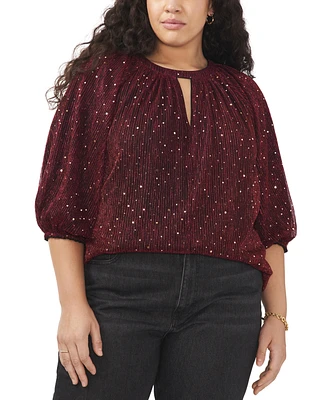 Vince Camuto Plus Size Metallic Keyhole-Neck Top