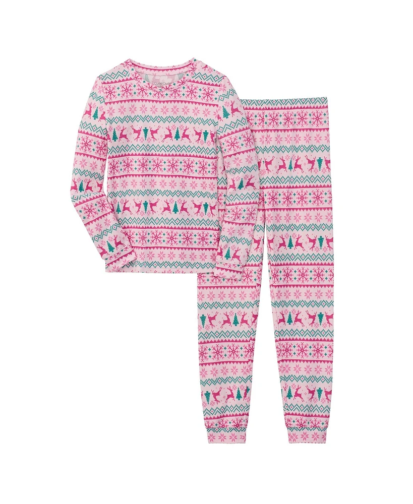 Cuddl Duds Girls Fairisle Brushed Knit Pajama Set