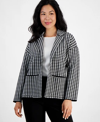 Ak Anne Klein Petite Houndstooth Notched-Collar Sweater