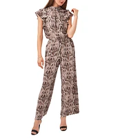 1.state Women's Flutter Sleeve Printed Mock Neck Jumpsuit