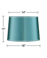 Springcrest Soft Teal Medium Drum Lamp Shade 14" Top x 16" Bottom x 11" High x 11" Slant (Spider) Replacement with Harp