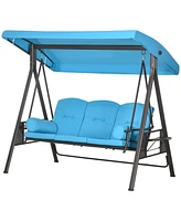 Outsunny 3-Seat Patio Swing w/ Tilt Canopy, Cushions & Cup Tray, Dark Blue