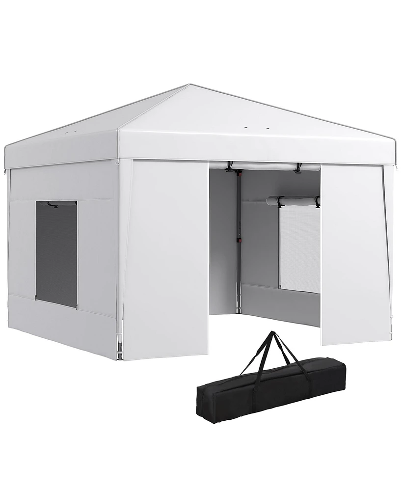 Outsunny 9.7' Pop Up Canopy with Sidewalls & Mesh Windows, Bag, White