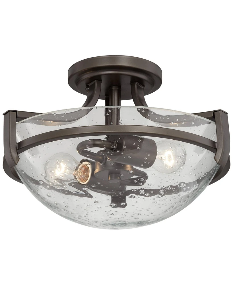 Regency Hill Mallot Modern Ceiling Light Semi Flush Mount Fixture 13" Wide 2-Light Oil Rubbed Bronze Clear Seedy Glass Bowl Shade for Bedroom Hallway