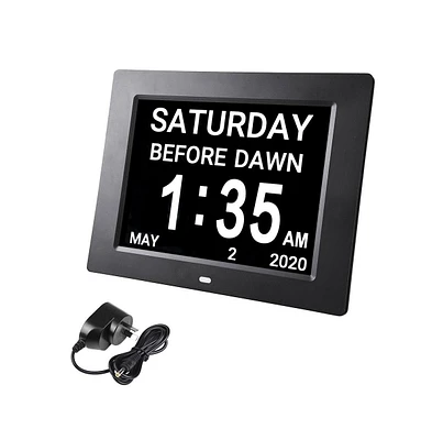 Yescom 8" Large Digital Lcd Day Clock 6-Alarm Dimmable Calendar Dementia Home Wall Table