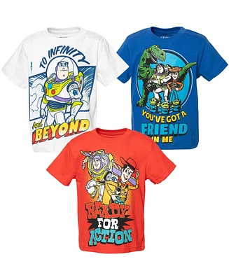 Disney Toddler Boys Pixar Toy Story Rex Buzz Lightyear Woody 3 Pack T-Shirts to