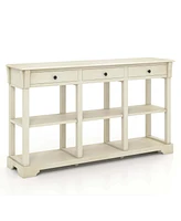 Costway 58" Long Sofa Table with Storage Retro Console Table with 3 Drawers & Open Shelves