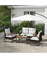 Outsunny 4pc Patio Furniture Set with Loveseat Sofa, Chair, Table, White