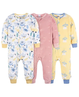 Gerber Baby Girls Footless Fleece Pajamas, 3-Pack