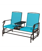 Outsunny 2-Person Outdoor Glider Bench with Center Table, Blue