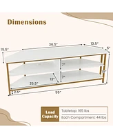 Costway Corner TV Stand for Tvs up to 65" Console Table with Ac Outlets&Usb A Ports