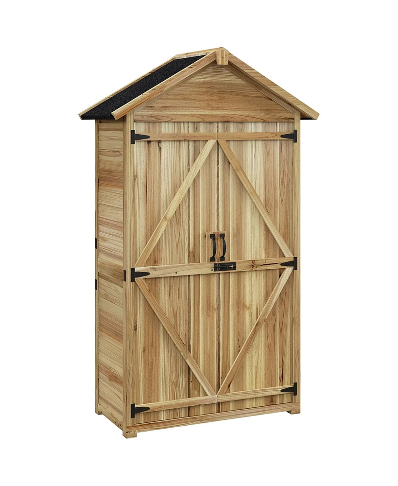 Outsunny Outdoor Storage Cabinet with Asphalt Roof Lockable Doors Natural