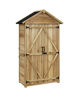 Outsunny Outdoor Storage Cabinet with Asphalt Roof Lockable Doors Natural