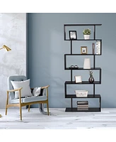 Gymax 6 Tier S-Shaped Bookcase Z-Shelf Style Storage Display Modern Bookshelf Black