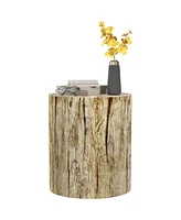 Homcom Tree Stump Stool, Concrete Side Table with Wood Grain Finish