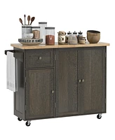 Homcom Triple-Cabinet Rolling Kitchen Island on Wheels, Kitchen Cart