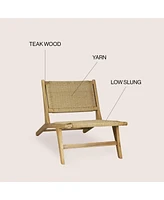 Jonathan Y Parker Mid-Century Modern Woven Seagrass Wood Armless Lounge Chair, Natural