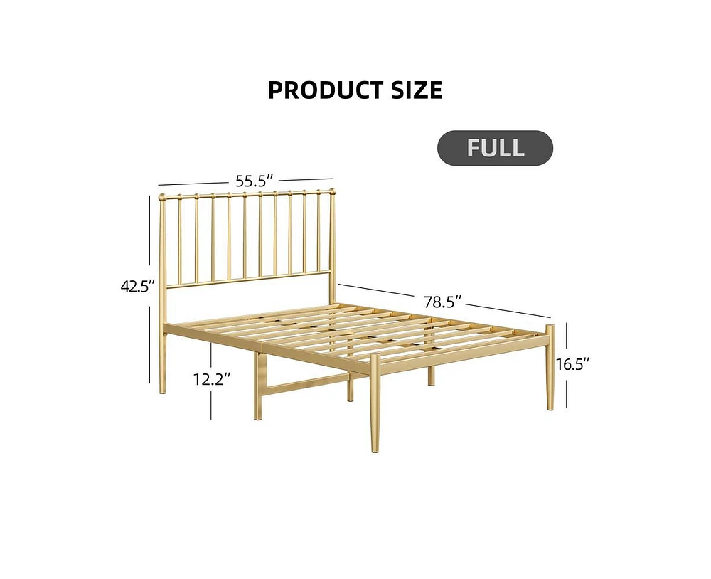 gaomon Gold Metal Bed Frame with Retro Headboard, 14 Inch Platform Bed Frame Mattress Foundation, No Box Spring Needed, Easy Assembly, Full Size