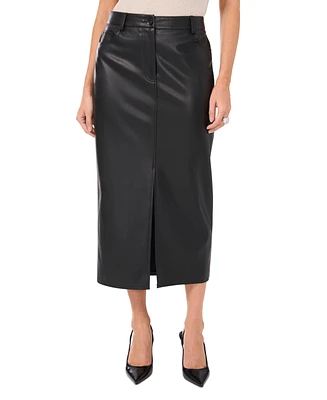 Vince Camuto Women's Faux-Leather Front-Slit Midi Skirt